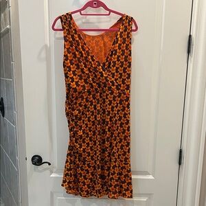 CAbi Vibrant Orange and Black Patterned Mini Dress